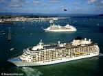 ID 1738 THE WORLD (2002/43188grt/IMO 9219331), SILVER WHISPER (2001/28258grt/IMO 9192179) and EUROPA (1999/28437grt/IMO 9183855) in Auckland, New Zealand on the opening day of the 2003 Americas Cup finals...